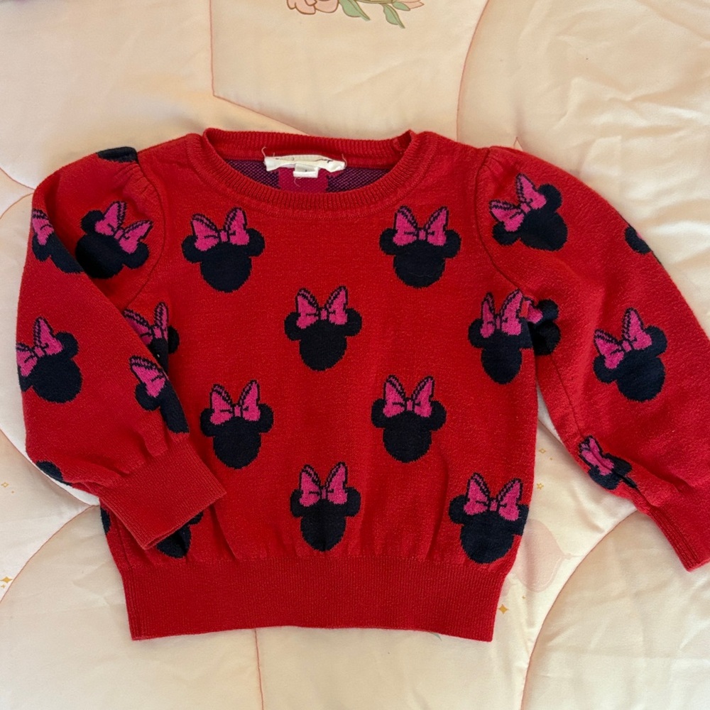 2T Red Sweater with Black and Pink Minnie Mouse- Baby Gap, Valentines Day Top